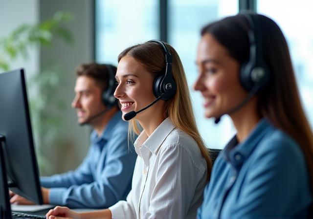Professional customer support team working in a modern office