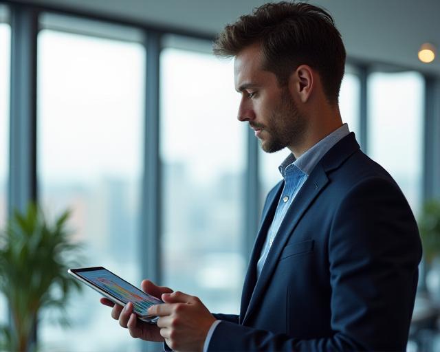 Professional financial analyst reviewing data charts